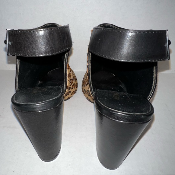 NICOLE MILLER ATELIER Isla Leather Leopard Peep Toe Slingback Heels 🐆 - Picture 10 of 12
